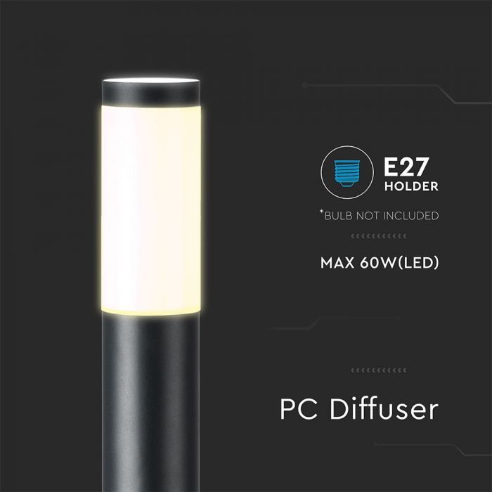 LED BOLLARD E27 LAMP STAINLESS STEEL 76X110X1100 IP44 BLACK