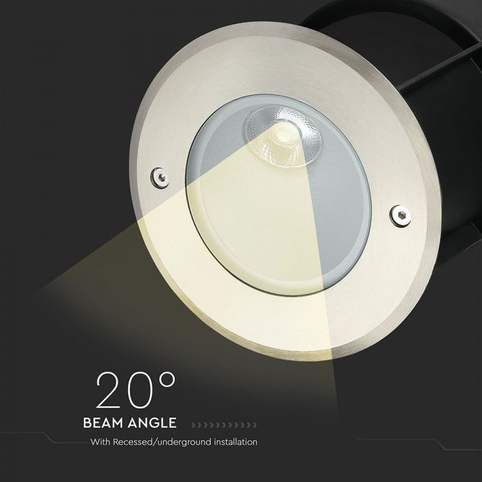 LED UNDERGROUND LIGHT STAINLESS STEEL ROUND OBLIQUE ANGLE 20° 8W 350lm DL 150X153 IP67