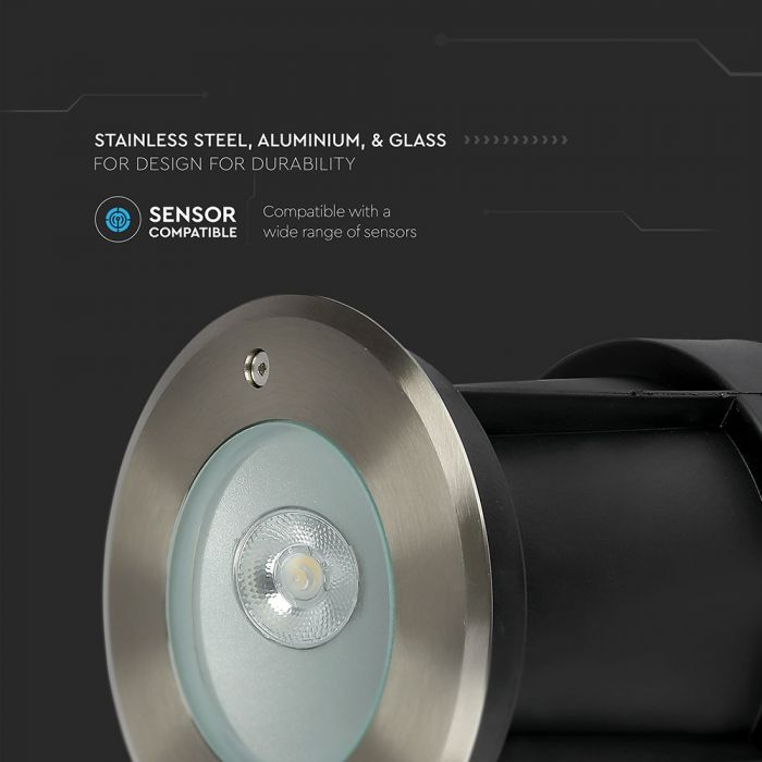 LED UNDERGROUND LIGHT STAINLESS STEEL ROUND OBLIQUE ANGLE 20° 8W 350lm DL 150X153 IP67
