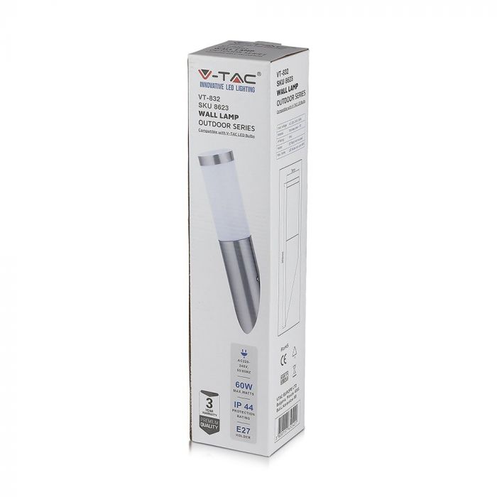 LED WALL E27 LAMP STAINLESS STEEL DIAGONAL ANGLE 76X376 IP44