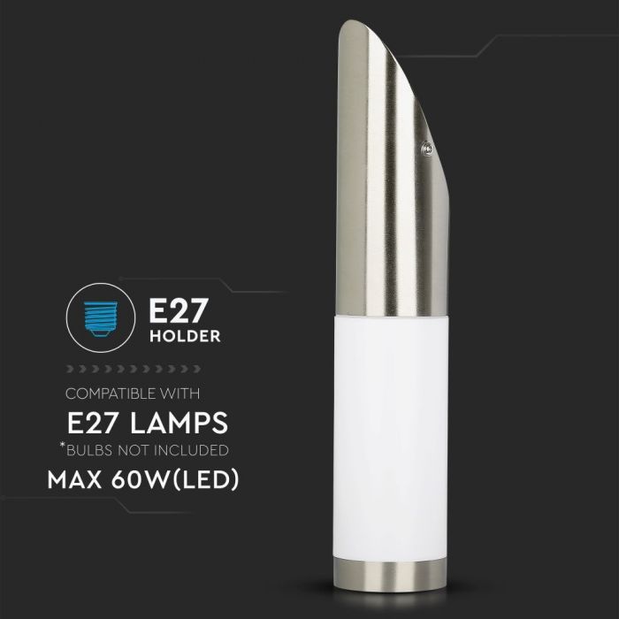 LED WALL E27 LAMP STAINLESS STEEL DIAGONAL ANGLE 76X376 IP44