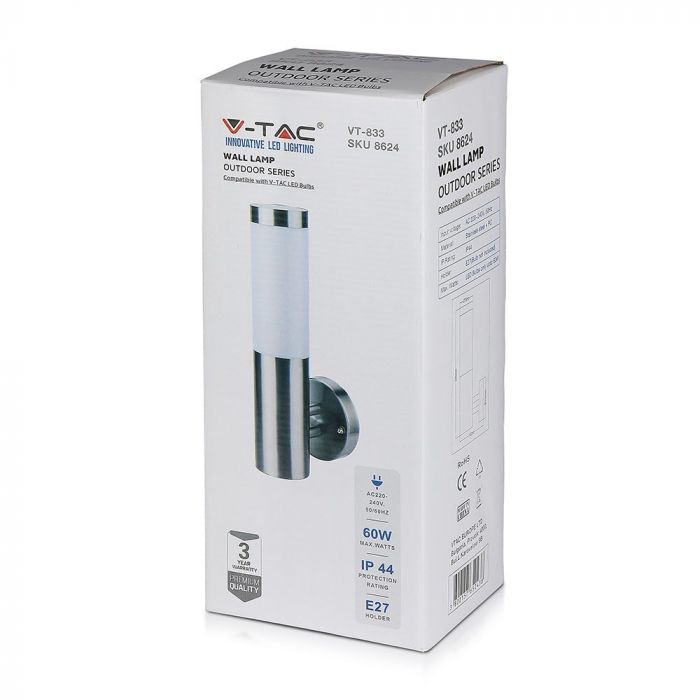 LED WALL E27 LAMP STAINLESS STEEL 76X140X335 IP44