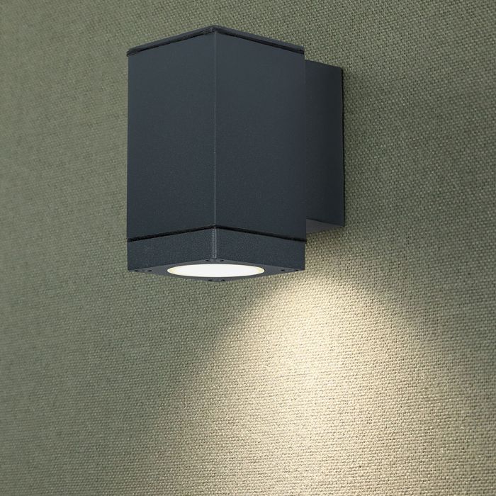 LED WALL 1XGU10 LAMPALUMINIUM + GLASS 63X99X112 IP44 DARK GREY