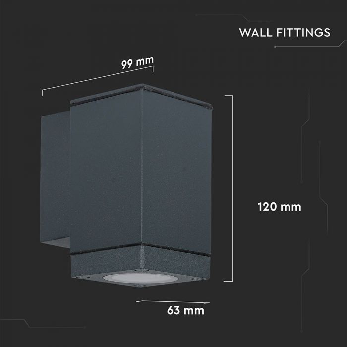 LED WALL 1XGU10 LAMPALUMINIUM + GLASS 63X99X112 IP44 DARK GREY