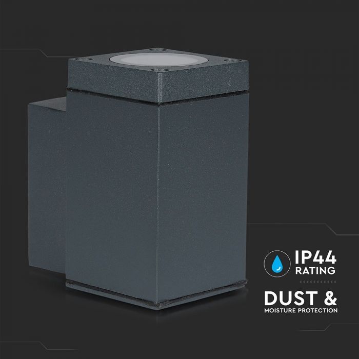 LED WALL 1XGU10 LAMPALUMINIUM + GLASS 63X99X112 IP44 DARK GREY