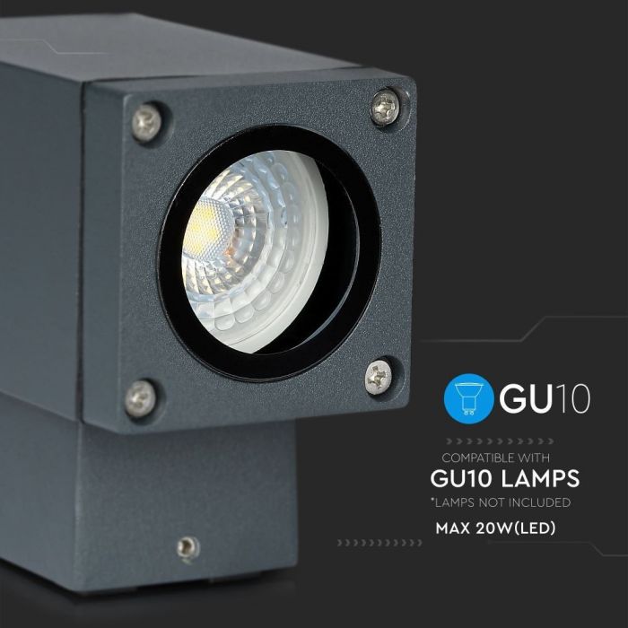LED WALL 1XGU10 LAMPALUMINIUM + GLASS 63X99X112 IP44 DARK GREY