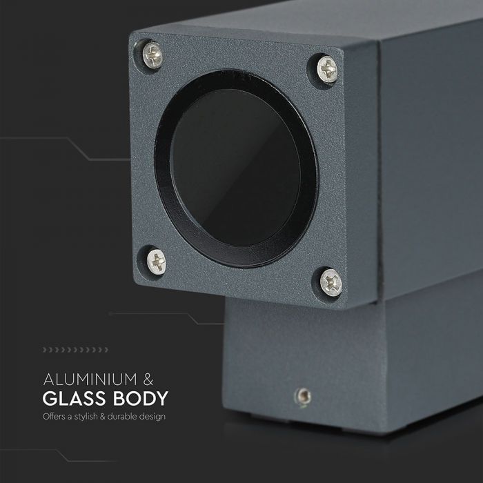 LED WALL 1XGU10 LAMPALUMINIUM + GLASS 63X99X112 IP44 DARK GREY