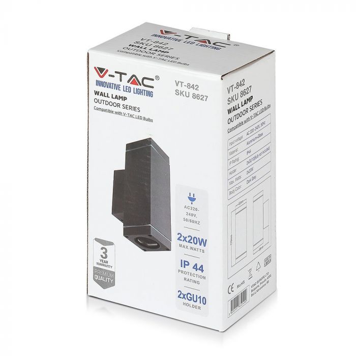 LED WALL 2XGU10 LAMP ALUMINIUM + GLASS 63X99X170 IP44 DARK GREY