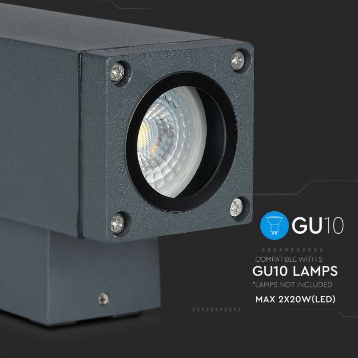 LED WALL 2XGU10 LAMP ALUMINIUM + GLASS 63X99X170 IP44 DARK GREY