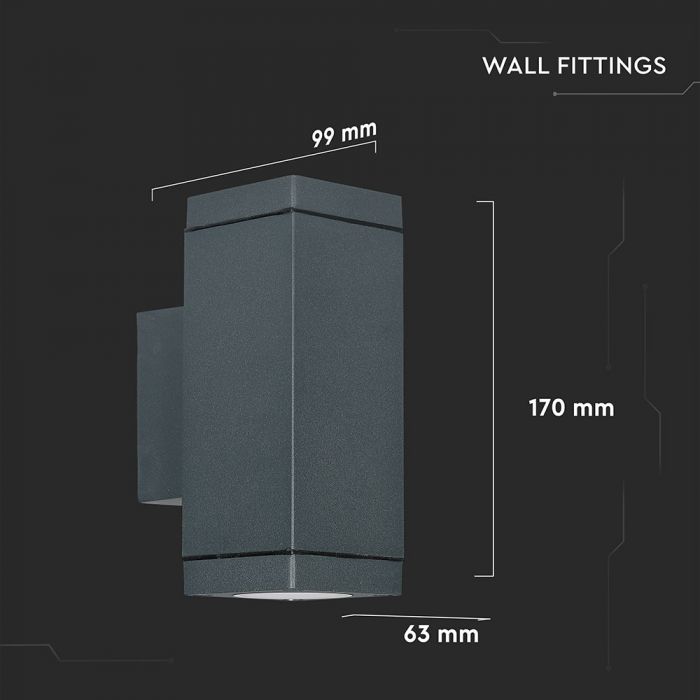 LED WALL 2XGU10 LAMP ALUMINIUM + GLASS 63X99X170 IP44 DARK GREY