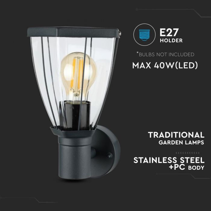 LED WALL E27 LAMP UP STAINLESS STEEL + PC 148X165X245 IP44 DARK GREY