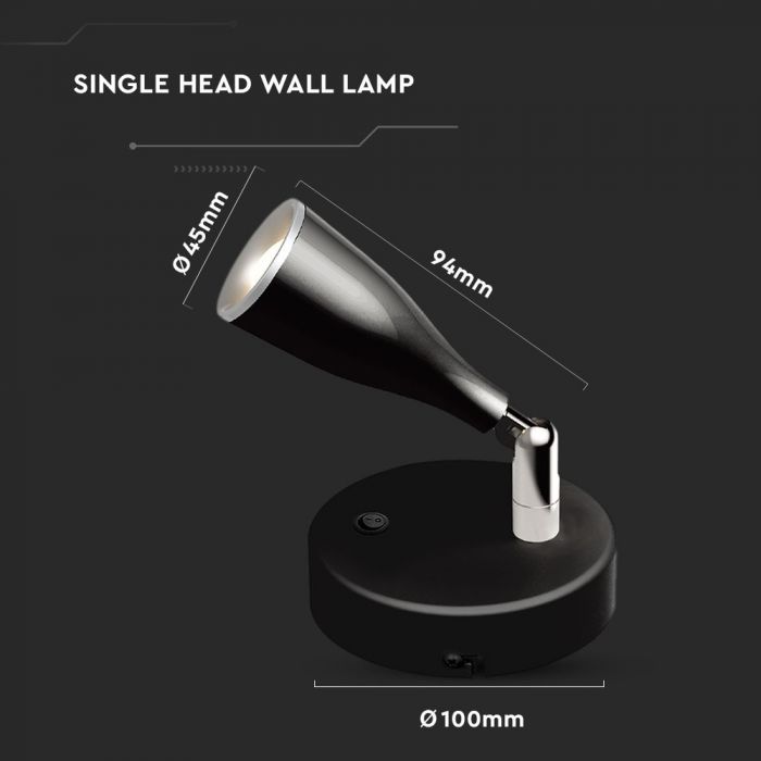 LED WALL LIGHT BLACK 4.5W WW 360lm 100° 100X94 PLASTIC+METAL WITH SWITCH