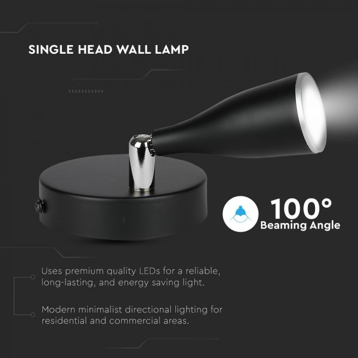 LED WALL LIGHT BLACK 4.5W WW 360lm 100° 100X94 PLASTIC+METAL WITH SWITCH