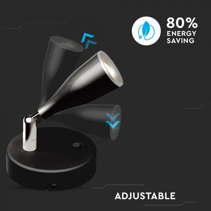 LED WALL LIGHT BLACK 4.5W WW 360lm 100° 100X94 PLASTIC+METAL WITH SWITCH