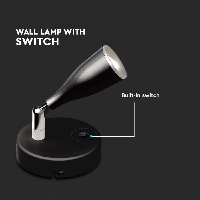 LED WALL LIGHT BLACK 4.5W WW 360lm 100° 100X94 PLASTIC+METAL WITH SWITCH