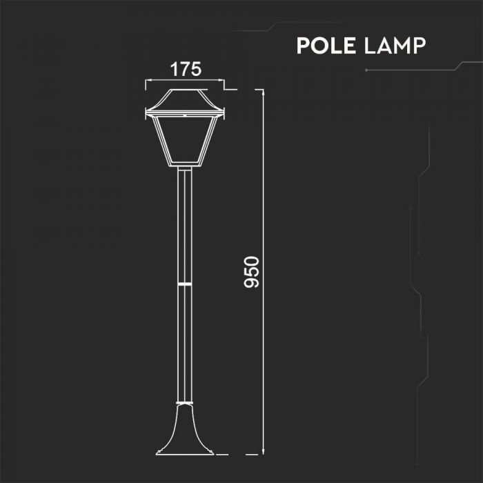 LED POLE 1XE27 LAMP MAT BLACK CLEAR COVER 175X950 IP44