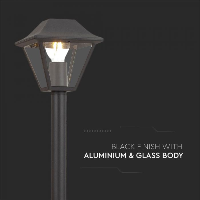 LED POLE 1XE27 LAMP MAT BLACK CLEAR COVER 175X950 IP44