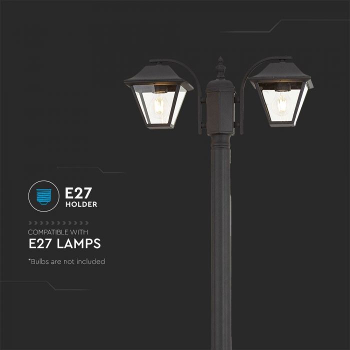 LED POLE 2XE27 LAMP MAT BLACK CLEAR COVER 522X2280 IP44