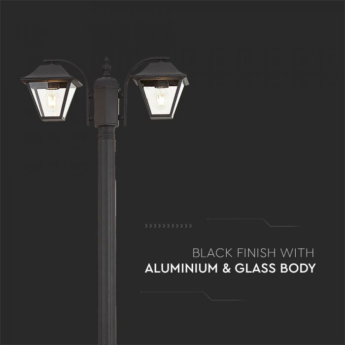 LED POLE 2XE27 LAMP MAT BLACK CLEAR COVER 522X2280 IP44