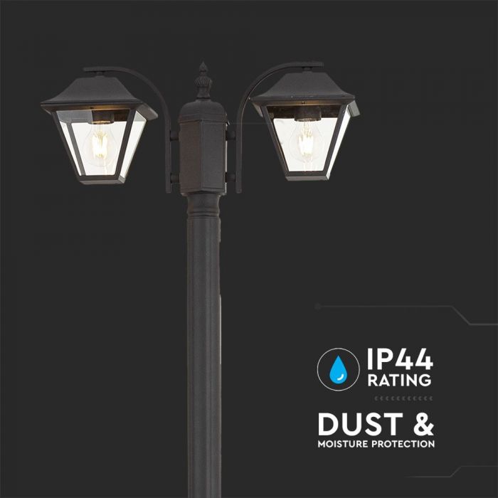 LED POLE 2XE27 LAMP MAT BLACK CLEAR COVER 522X2280 IP44