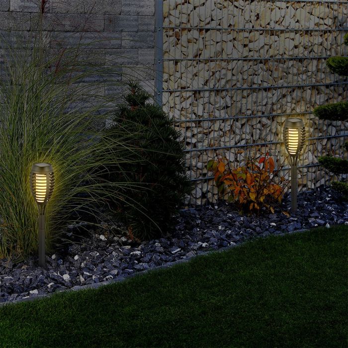 LED SOLAR FLAME STICK LIGHT SET 4Pcs 1W WW 5lm 300° 10X10X65 IP44 PC