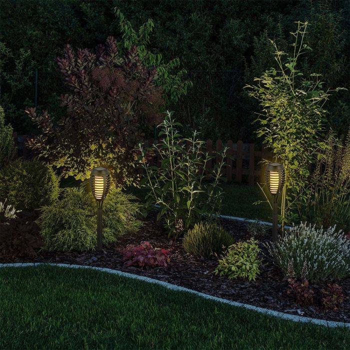 LED SOLAR FLAME STICK LIGHT SET 4Pcs 1W WW 5lm 300° 10X10X65 IP44 PC