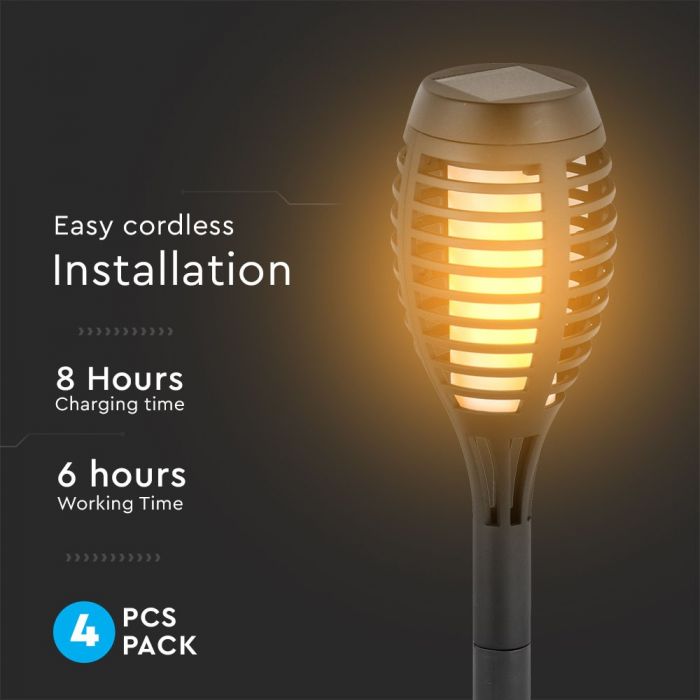 LED SOLAR FLAME STICK LIGHT SET 4Pcs 1W WW 5lm 300° 10X10X65 IP44 PC