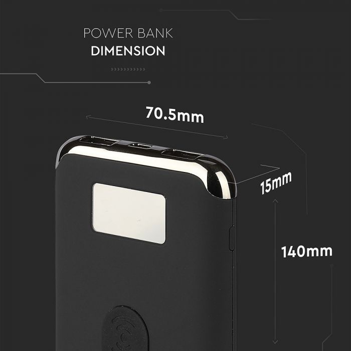 POWER BANK WITH DISPLAY & WIRELESS CHARGING 10000mAh/37wh 2xUSB PORTS 5V BLACK