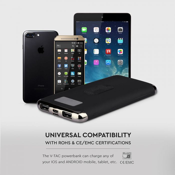 POWER BANK WITH DISPLAY & WIRELESS CHARGING 10000mAh/37wh 2xUSB PORTS 5V BLACK