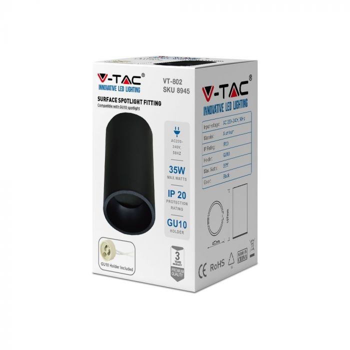 LED SURFACE GU10 FITTING ALUMINIUM ROUND 87X107 BLACK
