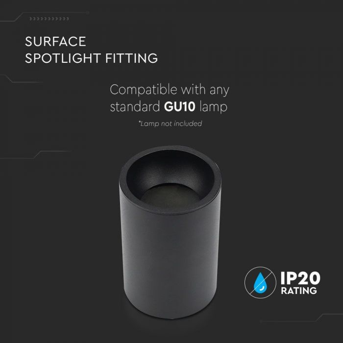 LED SURFACE GU10 FITTING ALUMINIUM ROUND 87X107 BLACK