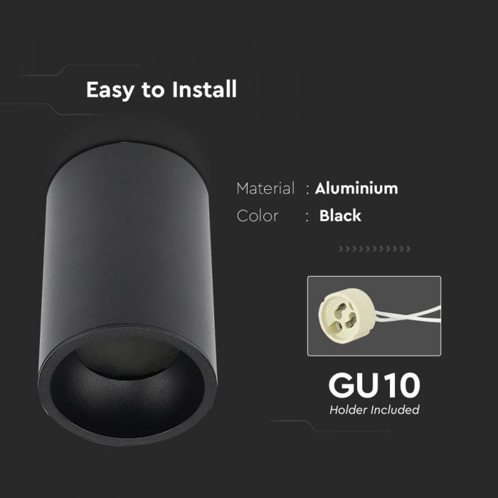 LED SURFACE GU10 FITTING ALUMINIUM ROUND 87X107 BLACK