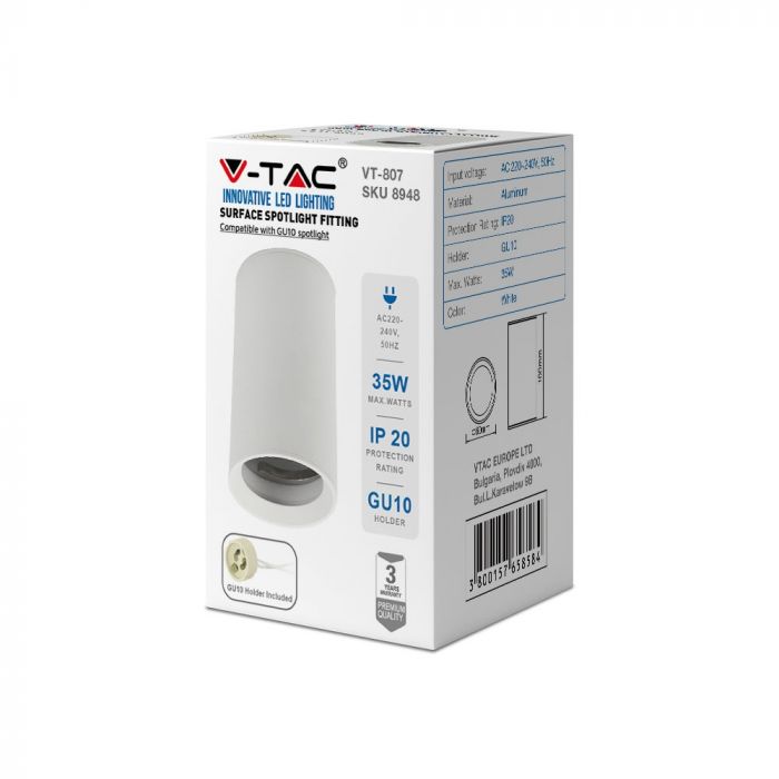 LED SURFACE GU10 FITTING ALUMINIUM ROUND 60X110 WHITE