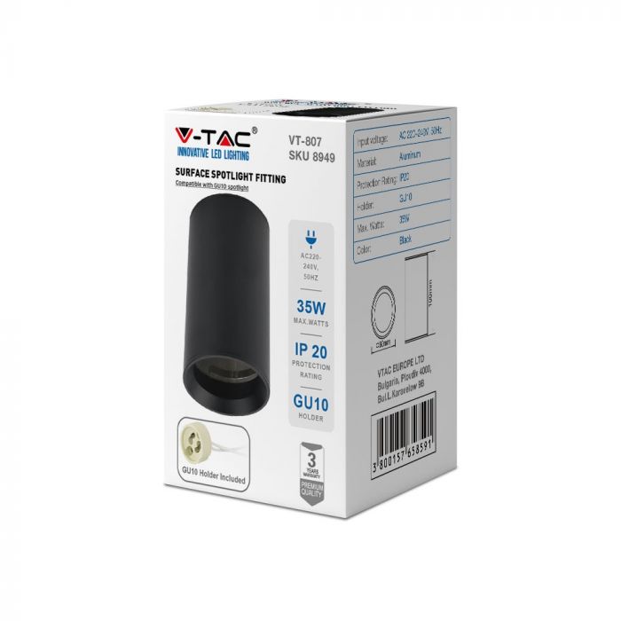 LED SURFACE GU10 FITTING ALUMINIUM ROUND 60X110 BLACK