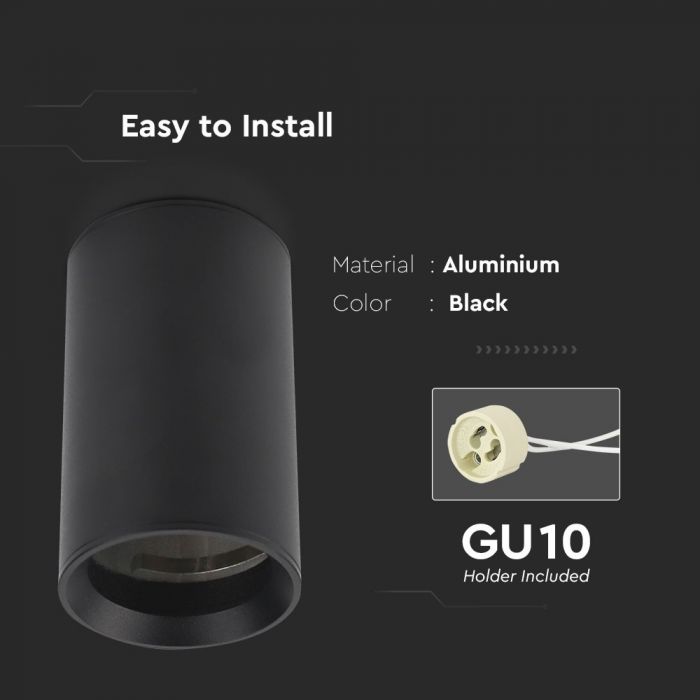 LED SURFACE GU10 FITTING ALUMINIUM ROUND 60X110 BLACK