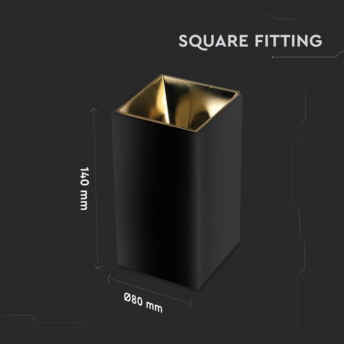 LED SURFACE GU10 FITTING ALUMINIUM SQUARE 74X74X140 BLACK+ GOLD