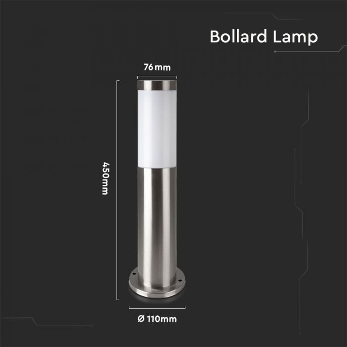 LED BOLLARD E27 LAMP STAINLESS STEEL 76X110X450 IP44 SATIN NICKEL
