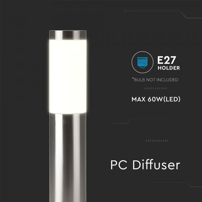 LED BOLLARD E27 LAMP STAINLESS STEEL 76X110X450 IP44 SATIN NICKEL