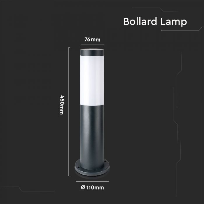 LED BOLLARD E27 LAMP STAINLESS STEEL 76X110X450 IP44 GREY