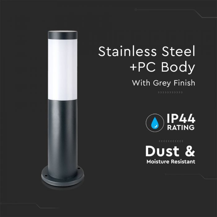LED BOLLARD E27 LAMP STAINLESS STEEL 76X110X450 IP44 GREY
