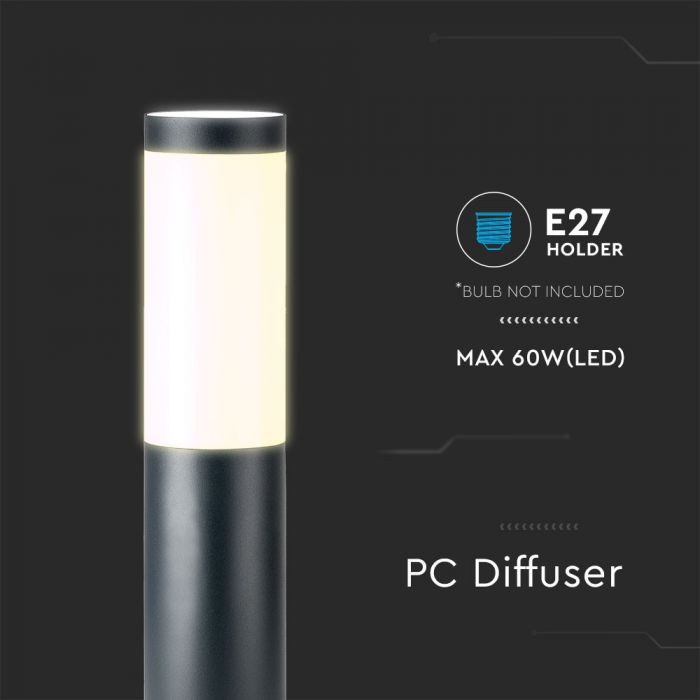 LED BOLLARD E27 LAMP STAINLESS STEEL 76X110X450 IP44 GREY