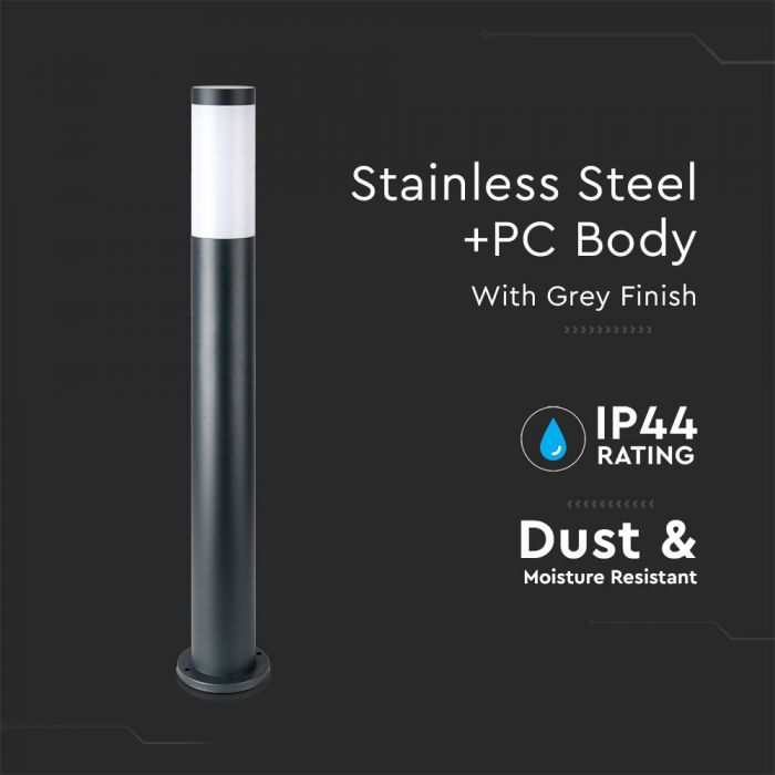 LED BOLLARD E27 LAMP STAINLESS STEEL 76X110X800 IP44 GREY