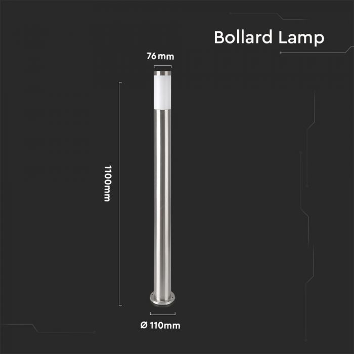 LED BOLLARD E27 LAMP STAINLESS STEEL 76X110X1100 IP44 SN