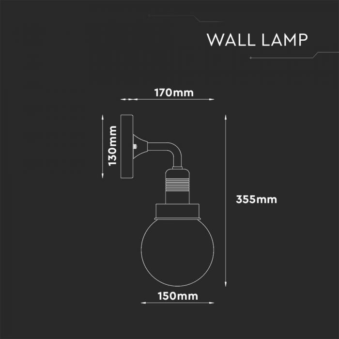 LED WALL E27 LAMP MAT BLACK DOWN 150X355X170 IP65