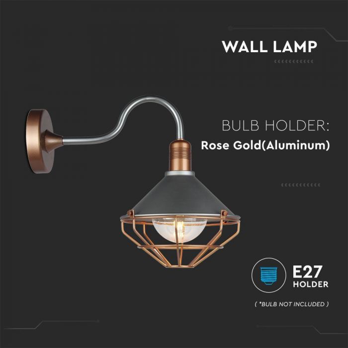 LED WALL E27 LAMP ROSE GOLD DOWN 250X365X420 IP65