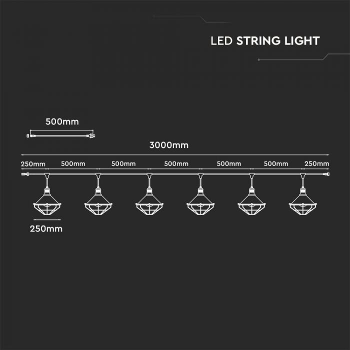 LED STRING LIGHT 3M WITH 6 BULBS ROSE GOLD IP65