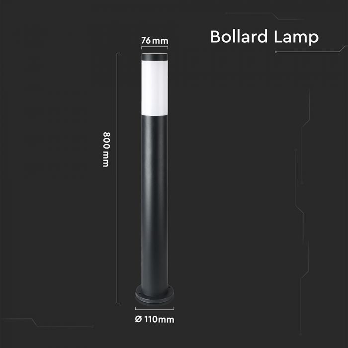 LED BOLLARD E27 LAMP STAINLESS STEEL 76X110X800 IP44 BLACK