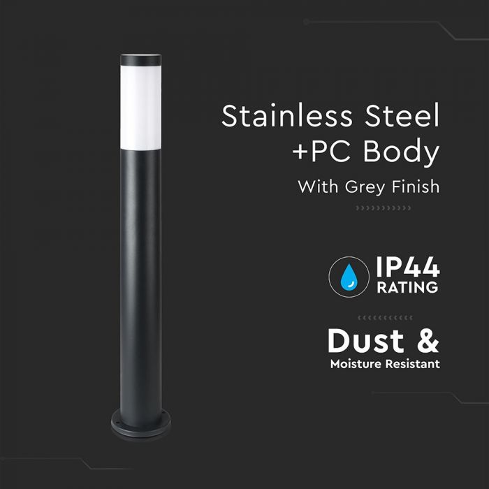 LED BOLLARD E27 LAMP STAINLESS STEEL 76X110X800 IP44 BLACK