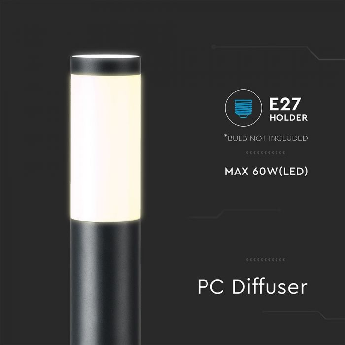 LED BOLLARD E27 LAMP STAINLESS STEEL 76X110X800 IP44 BLACK