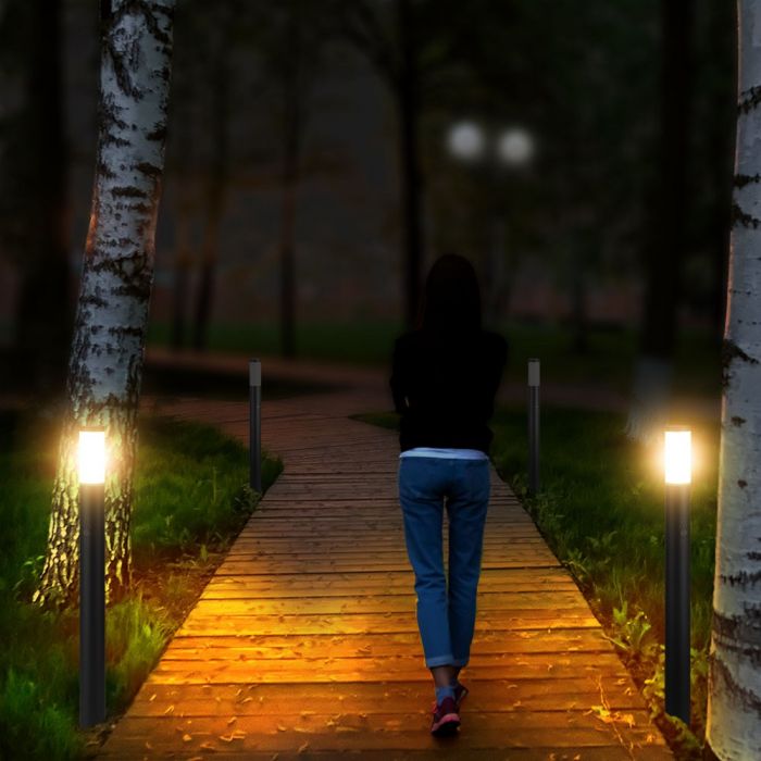 LED BOLLARD E27 LAMP STAINLESS STEEL 76X110X1100 IP44 BLACK SENSOR